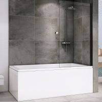 Шторка на ванну Abber Immer Offen 100x140 профиль Черный стекло прозрачное арт-AG71100B — фото 1, Неподвижные шторки для ванной