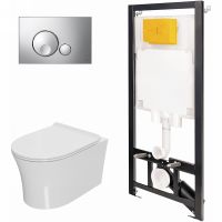 Комплект унитаза с инсталляцией Point Вега с сиденьем Микролифт и клавишей смыва Хром глянцевый арт-886914GBOO+PN41711 — фото 1, Комплекты унитаз + инсталляция