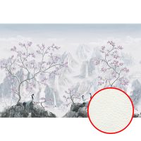 Фреска Ortograf Chinoiserie 33930 Фактура флок FLK Флизелин (4,5*3) Голубой/Розовый, Пейзаж/Цветы/Птицы арт-33930 (флок FLK) — фото 1, Фрески