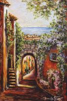 Фреска Ortograf Городской пейзаж живопись 7607 Фактура бархат FX Флизелин (1,8*2,7) Оранжевый/Разноцветный, Город/Цветы/Живопись арт-7607 (бархат FX) — фото 2, Фрески