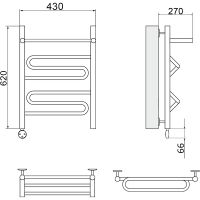 Электрический полотенцесушитель Ника Curve ЛZ ВП 60/40 с полкой Хром арт-ЛЗ ВП 60/40 лев — фото 3, Электрические полотенцесушители