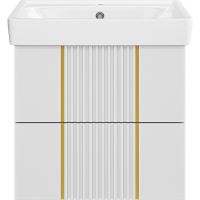 Тумба с раковиной Brevita Vega 60 подвесная Белая матовая Золото арт-УТ000022668 — фото 2, Тумбы с раковиной
