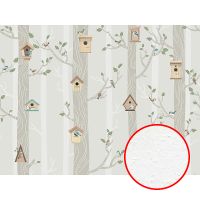 Фреска детская Ortograf Little Friends 34404 Фактура бархат FX Флизелин (4*3) Бежевый/Зеленый, Деревья/Птицы арт-34404 (бархат FX) — фото 1, Фрески