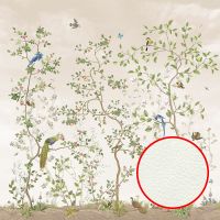 Фреска Ortograf Chinoiserie 33948 Фактура флок FLK Флизелин (2,7*2,7) Бежевый/Зеленый, Цветы/Птицы арт-33948 (флок FLK) — фото 1, Фрески