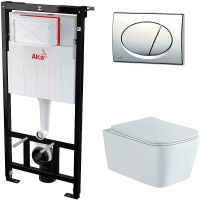 Комплект унитаза Aquatek Либра New AQ1148N-00 с инсталляцией Alcaplast Sadromodul AM101/1120-3:1 RU M71-0001 с сиденьем Микролифт и клавишей смыва Хром арт-AQ1148N-00+AM101/1120-3:1 RU M71-0001 — фото 1, Комплекты унитаз + инсталляция