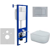 Комплект унитаза Berges Ego XL Rimless с инсталляцией Atom с сиденьем Микролифт и клавишей смыва Хром глянцевый арт-043359 — фото 1, Комплекты унитаз + инсталляция