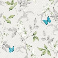 Обои Andrea Rossi Gallinara Винил на флизелине (1,06*10,05) Белый/Зеленый/Голубой, Бабочки/Листья арт-54316-2 — фото 1, Обои для стен
