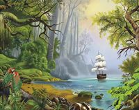 Фреска детская Ortograf Детские 5636 Фактура флок FLK Флизелин (3,4*2,7) Зеленый/Разноцветный, Корабли/Птицы/Пейзаж арт-5636 (флок FLK) — фото 2, Фрески