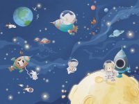 Фреска детская Ortograf Little Friends 34415 Фактура флок FLK Флизелин (4*3) Синий/Разноцветный, Космос/Животные арт-34415 (флок FLK) — фото 2, Фрески