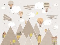 Фреска детская Ortograf Little Friends 34398 Фактура флок FLK Флизелин (4*3) Бежевый/Коричневый, Горы/Город/Самолеты арт-34398 (флок FLK) — фото 2, Фрески