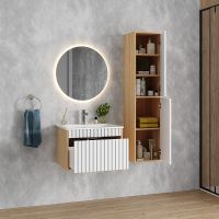 Шкаф пенал Onika Дайлер 35 подвесной Белый Дуб сонома арт-403568 — фото 7, Пеналы для ванной комнаты