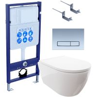 Комплект унитаза с инсталляцией Aquatek с сиденьем Микролифт и клавишей смыва Хром матовый арт-SET AQUATEK ПОЛАРИС-024 4в1 — фото 1, Комплекты унитаз + инсталляция