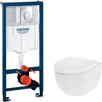 Комплект унитаза AM.PM Awe C111738WH+C117852WH с инсталляцией Grohe Rapid SL 38721001 с сиденьем Микролифт и клавишей смыва Хром арт-38721001+C111738WH+C117852WH — фото 1, Комплекты унитаз + инсталляция