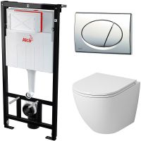 Комплект унитаза Grossman GR-4455S с инсталляцией Alcaplast Sadromodul AM101/1120-3:1 RU M71-0001 с сиденьем Микролифт и клавишей смыва Хром арт-GR-4455S+AM101/1120-3:1 RU M71-0001 — фото 1, Комплекты унитаз + инсталляция