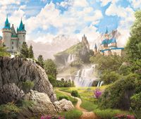 Фреска Ortograf Замки 33193 Фактура флок FLK Флизелин (3,2*2,7) Зеленый/Бежевый/Голубой, Замки/Водопады/Горы арт-33193 (флок FLK) — фото 2, Фрески