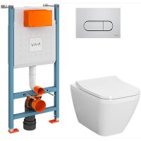 Комплект унитаза с инсталляцией Vitra Integra Square с сиденьем Микролифт и клавишей смыва Хром глянцевый арт-9856B003-7207 — фото 1, Комплекты унитаз + инсталляция