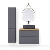 Шкаф пенал Jorno Wood 33 подвесной Серый арт-Wood.04.150/P/GR — фото 3, Пеналы для ванной комнаты