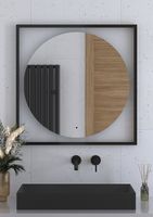 Зеркало Defesto Eclipce 80х80 с подсветкой 18W-4500К/в багетной раме/ИК - выключатель/Нейтральный белый свет/Черная рама арт-DF 2223R — фото 3, Зеркала в ванную комнату