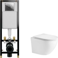 Комплект унитаза WeltWasser Merzbach 043 GL-WT 10000009939 с инсталляцией Cersanit Black 35 S-IN-BLACK-Cg-w с сиденьем Микролифт и клавишей смыва Хром арт-10000009939+S-IN-BLACK-Cg-w — фото 1, Комплекты унитаз + инсталляция