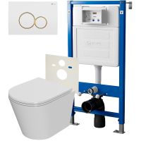 Комплект унитаза с инсталляцией Point Виктория с сиденьем Микролифт и Белой Золото клавишей смыва арт-PN48068WG — фото 1, Комплекты унитаз + инсталляция