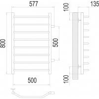 Водяной полотенцесушитель Terminus Виктория П8 500х800 бп500 Хром, боковое подключение, G 1" НР арт-4670078530110 — фото 4, Водяные полотенцесушители