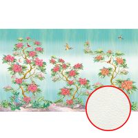 Фреска Ortograf Flora 31116 Фактура флок FLK Флизелин (4,5*2,7) Бирюзовый/Зеленый/Розовый, Деревья/Цветы/Птицы арт-31116 (флок FLK) — фото 1, Фрески