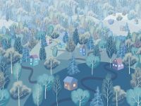 Фреска детская Ortograf Детские 8328 Фактура бархат FX Флизелин (3,6*2,7) Бирюзовый/Зеленый, Деревья/Домики арт-8328 (бархат FX) — фото 2, Фрески