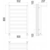 Водяной полотенцесушитель Terminus Хендрикс П8 500x800 с полкой Хром, нижнее подключение, G 1/2" ВР арт-4670078530424 — фото 4, Водяные полотенцесушители
