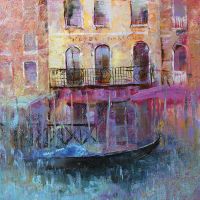 Фреска Ortograf Венеция 8067 Фактура флок FLK Флизелин (2,7*2,7) Синий/Розовый/Оранжевый, Город/Живопись арт-8067 (флок FLK) — фото 2, Фрески