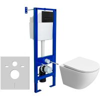 Комплект унитаза BelBagno Uno-Tor BB5177CH-TOR/SC с инсталляцией Berges Atom 410 040340 с сиденьем Микролифт и Черной матовой клавишей смыва арт-BB5177CH-TOR/SC+040340 — фото 1, Комплекты унитаз + инсталляция