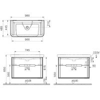 Тумба с раковиной Vitra Sento 100 подвесная Белая матовая арт-60826 — фото 3, Тумбы с раковиной