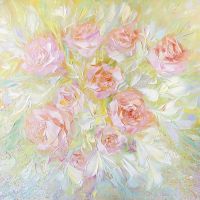 Фреска Ortograf Цветы 8077 Фактура флок FLK Флизелин (2,7*2,7) Зеленый/Розовый/Желтый, Цветы/Живопись арт-8077 (флок FLK) — фото 2, Фрески