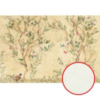 Фреска Ortograf 3D 6676 Фактура флок FLK Флизелин (4*2,7) Бежевый/Разноцветный, Деревья/Цветы/Птицы арт-6676 (флок FLK) — фото 1, Фрески