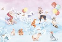 Фреска детская Ortograf Для самых маленьких 33689 Фактура флок FLK Флизелин (4*2,7) Голубой/Разноцветный, Животные арт-33689 (флок FLK) — фото 2, Фрески