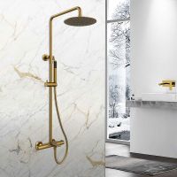 Душевая система Vincea Vogue с термостатом Брашированное золото арт-VSFS-1V1TBG — фото 2, Душевые стойки