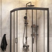 Комплект душевого уголка с душевой системой и аксессуарами AM.PM Gem 90x90 профиль Черный матовый стекло прозрачное арт-WK90EN — фото 4, Душевые уголки четверть круга