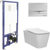 Комплект унитаза с инсталляцией Berges Floe Rimless с сиденьем Микролифт и клавишей смыва Хром арт-043223 — фото 1, Комплекты унитаз + инсталляция