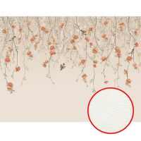 Фреска Ortograf Chinoiserie 33932 Фактура флок FLK Флизелин (4*3) Бежевый/Оранжевый, Цветы/Птицы арт-33932 (флок FLK) — фото 1, Фрески