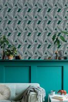 Обои Lutece Les Essentiels Винил на флизелине (0,53*10,05) Бирюзовый/Серый, Листья арт-51201601 — фото 2, Обои для стен