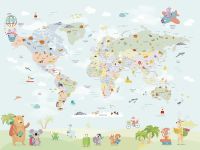 Фреска детская Ortograf Little Friends 34383 Фактура флок FLK Флизелин (4*3) Голубой/Зеленый, Карты/Животные арт-34383 (флок FLK) — фото 2, Фрески