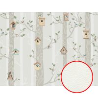 Фреска детская Ortograf Little Friends 34404 Фактура флок FLK Флизелин (4*3) Бежевый/Зеленый, Деревья/Птицы арт-34404 (флок FLK) — фото 1, Фрески