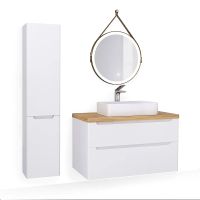 Тумба под раковину Jorno Wood 100 подвесная Белая арт-Wood.01.100/P/W — фото 7, Тумбы под раковину