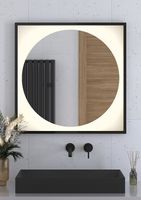 Зеркало Defesto Eclipce 80х80 с подсветкой 18W-3000К/в багетной раме/Без выключателя/Теплый белый свет/Черная рама арт-DF 2233 — фото 2, Зеркала в ванную комнату