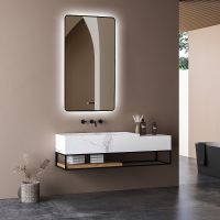 Зеркало Abber See 60 с подсветкой Черное с бесконтактным выключателем с диммером с подогревом и часами арт-AG6114SWHB — фото 2, Зеркала в ванную комнату