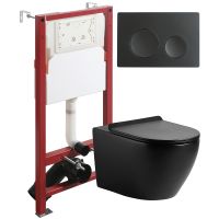 Комплект унитаза с инсталляцией Agger с сиденьем Микролифт и Черной матовой клавишей смыва арт-ATI03144+APB144 — фото 1, Комплекты унитаз + инсталляция