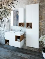 Шкаф пенал Sanflor Даллас 50 R подвесной Белый матовый Дуб рустикальный арт-С04837 — фото 2, Пеналы для ванной комнаты