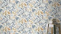 Обои RASCH Garden Винил на флизелине (0,53*10,05) Белый/Синий/Оранжевый, Листья/Цветы арт-868500 — фото 2, Обои для стен