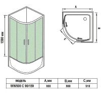 Душевой уголок WeltWasser WW500 С 90х90 профиль Хром стекло прозрачное арт-10000012446 — фото 4, Душевые уголки четверть круга