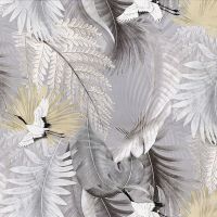 Обои Prima Italiana Volare Винил на флизелине (1,06*10) Серый/Сиреневый/Бежевый, Птицы/Листья арт-80472 — фото 1, Обои для стен