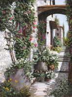 Фреска Ortograf Городской пейзаж живопись 11566 Фактура флок FLK Флизелин (2*2,7) Белый/Зеленый, Город/Цветы/Живопись арт-11566 (флок FLK) — фото 2, Фрески